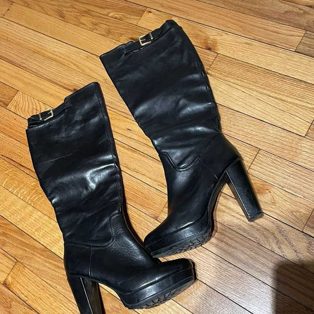 Leather vintage Y2k platform heeled rubber sole r… - image 1