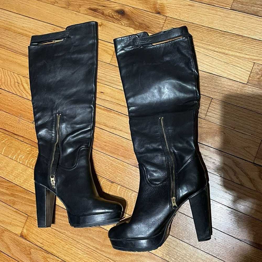Leather vintage Y2k platform heeled rubber sole r… - image 2