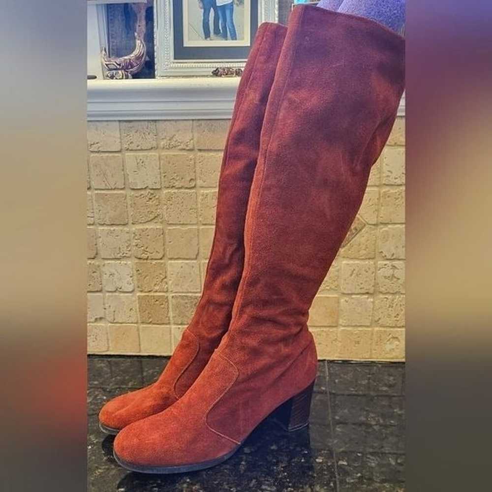 Vintage 1970s Tall Burnt Orange Suede Heeled Boot… - image 1