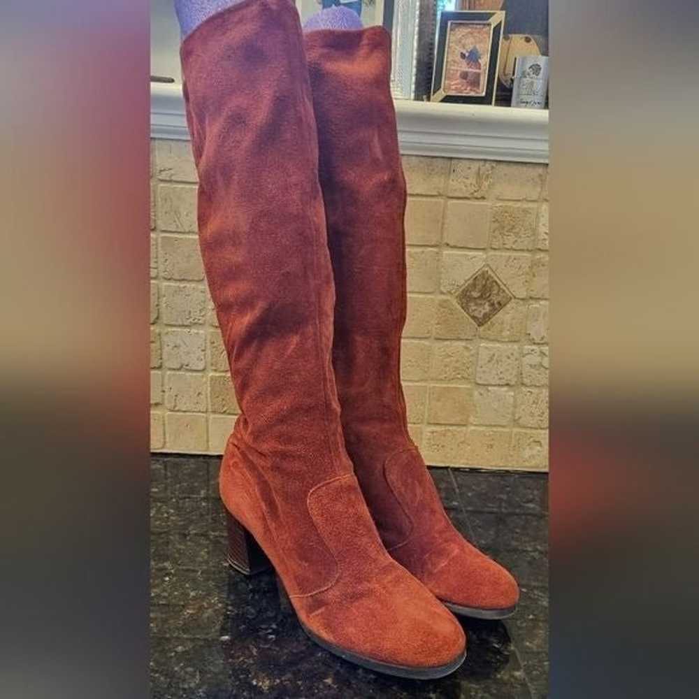 Vintage 1970s Tall Burnt Orange Suede Heeled Boot… - image 3