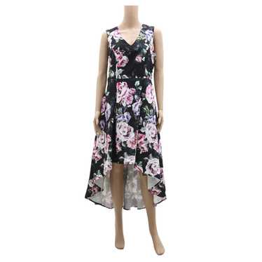 Ladies Suzy Shier Black Floral V-Neck Long Back Dr