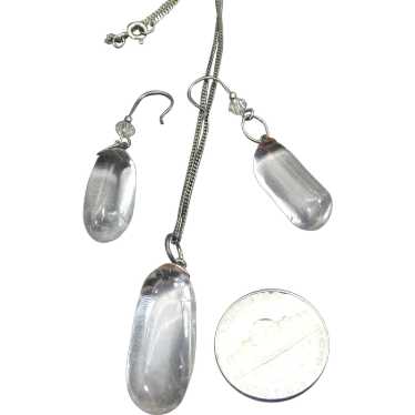 Tumbled Rock Crystal Pendant and Earring Set, Ste… - image 1