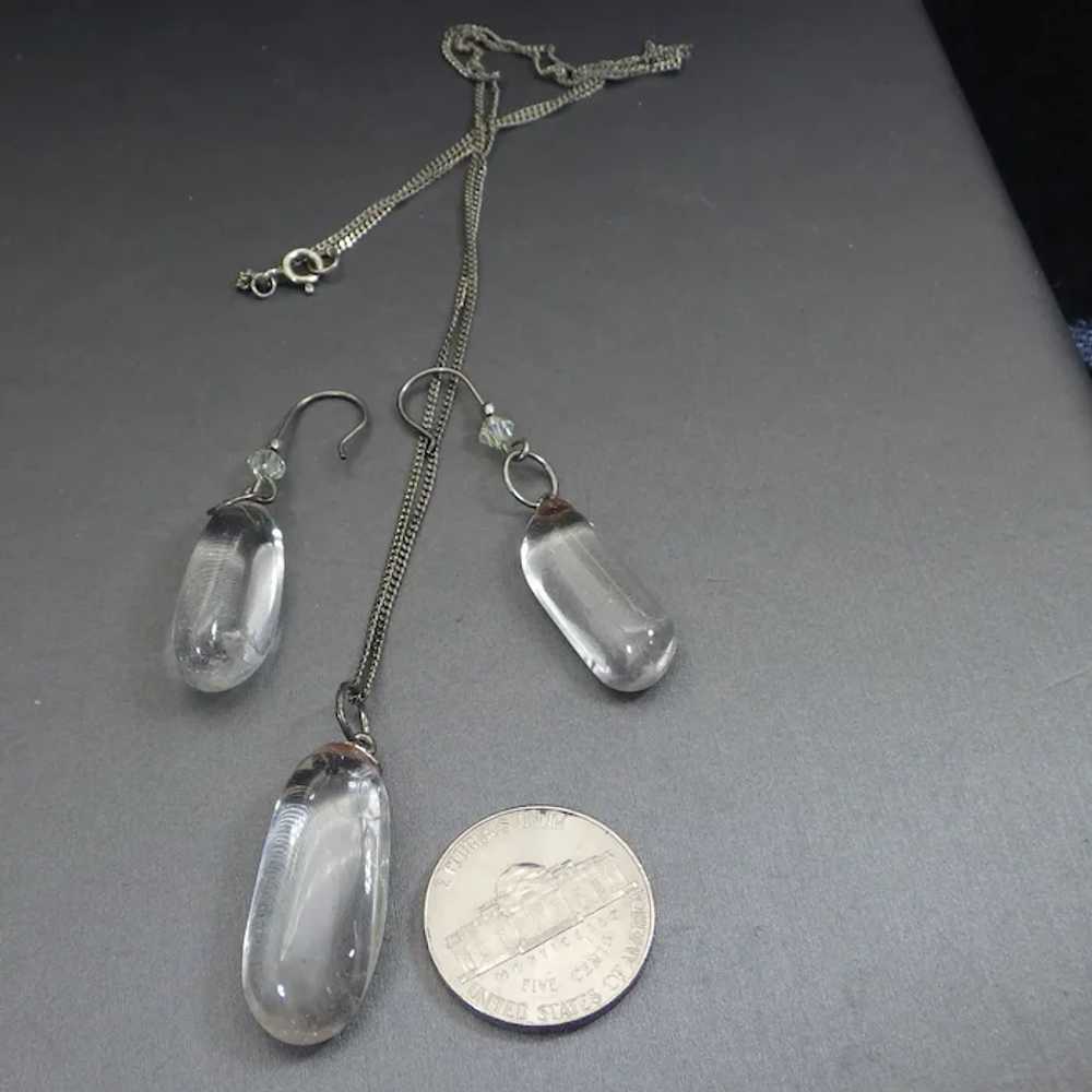 Tumbled Rock Crystal Pendant and Earring Set, Ste… - image 4