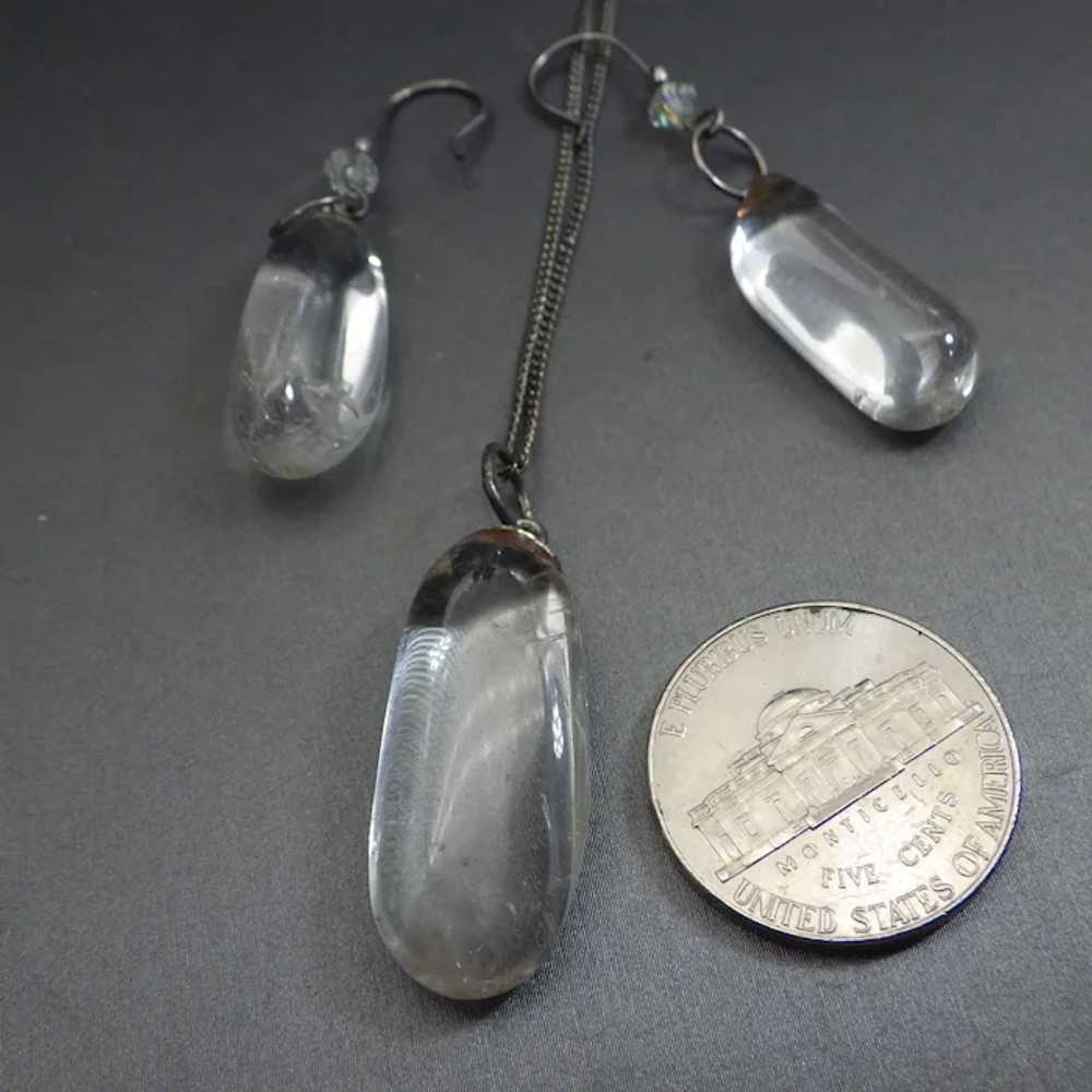 Tumbled Rock Crystal Pendant and Earring Set, Ste… - image 5