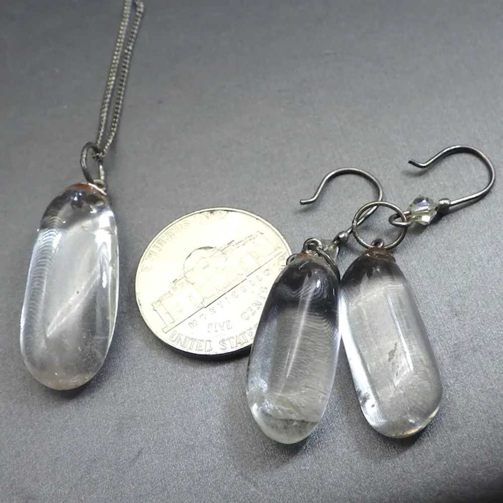 Tumbled Rock Crystal Pendant and Earring Set, Ste… - image 6