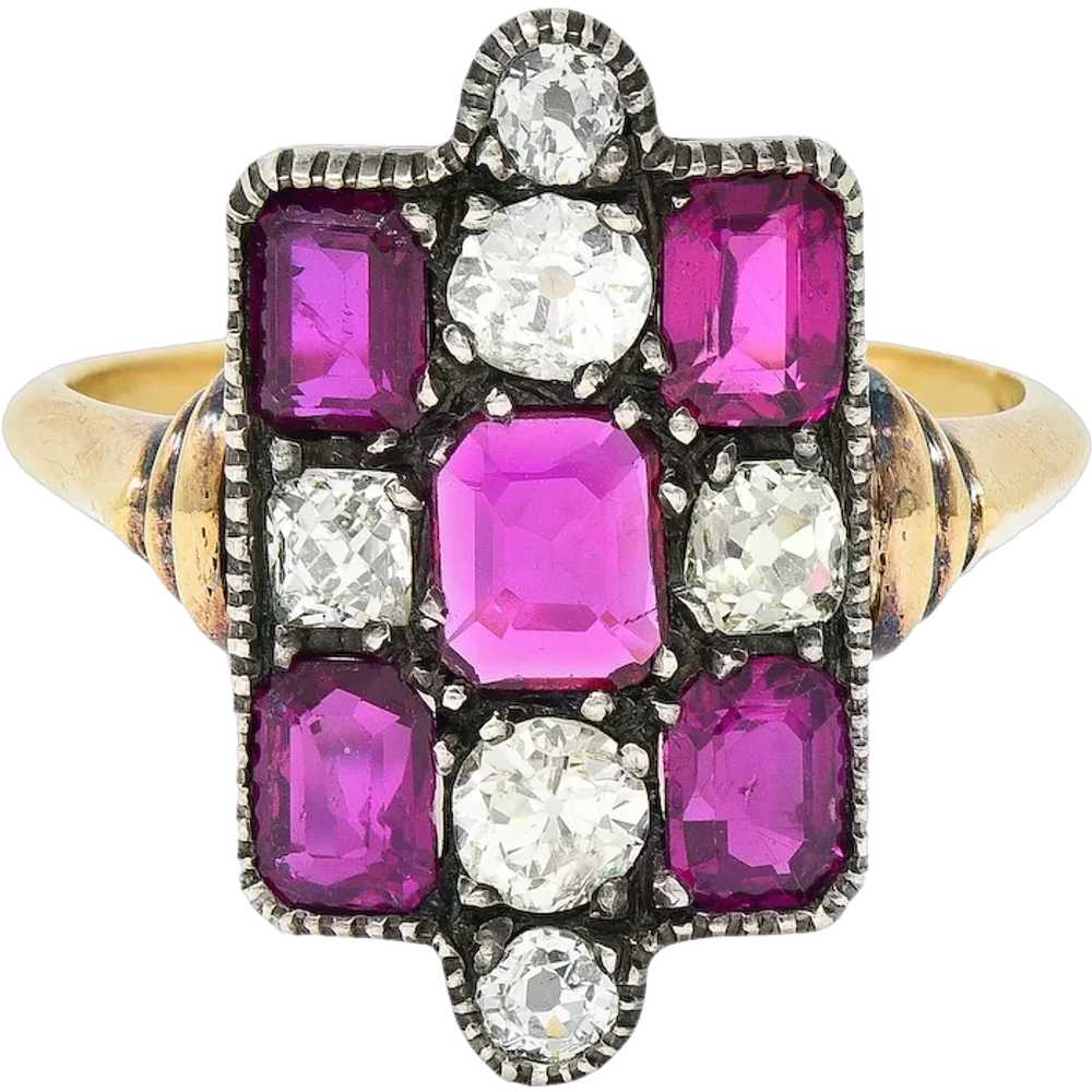 Victorian 3.74 CTW Diamond Ruby Silver 18 Karat G… - image 1