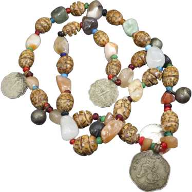Vintage Trade Bead and Coin Necklace, British King