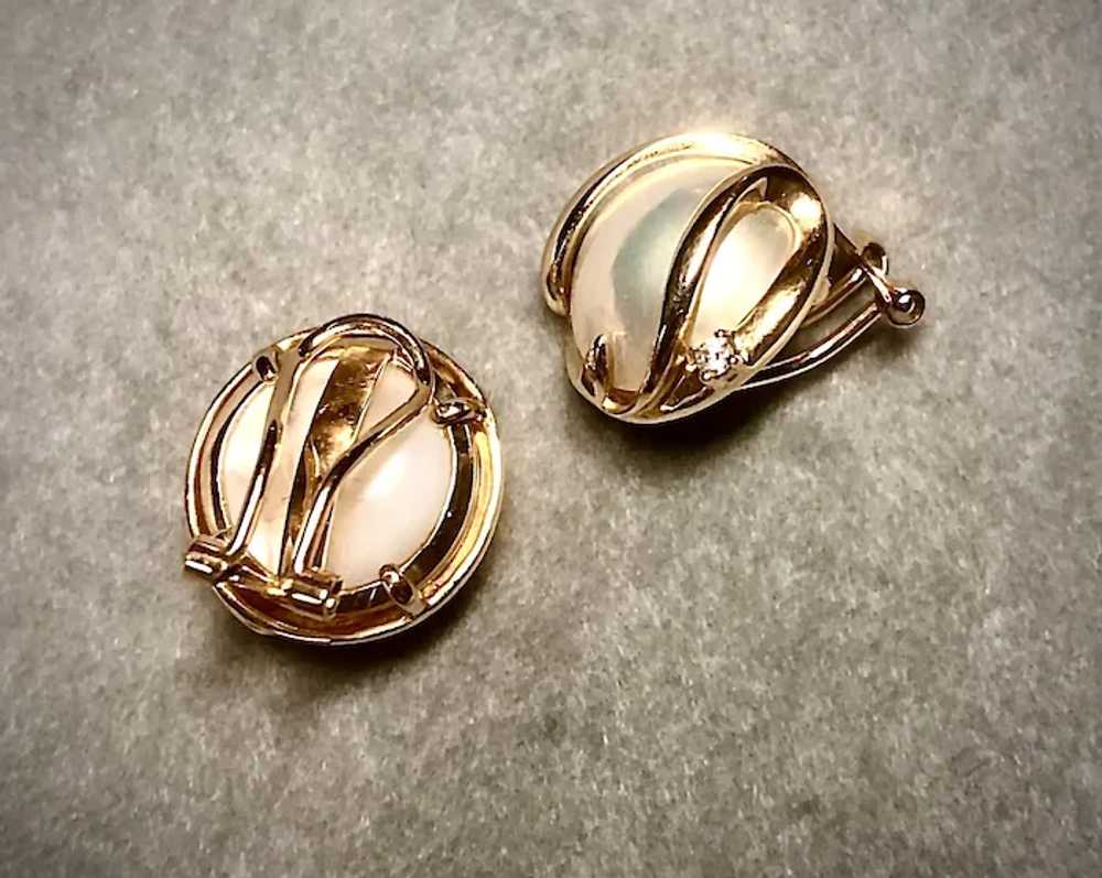 Cultured Mabe pearl, gold and diamond earrings - image 3