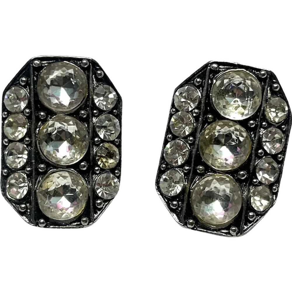 Vintage Rhinestone Silver Earrings - image 1