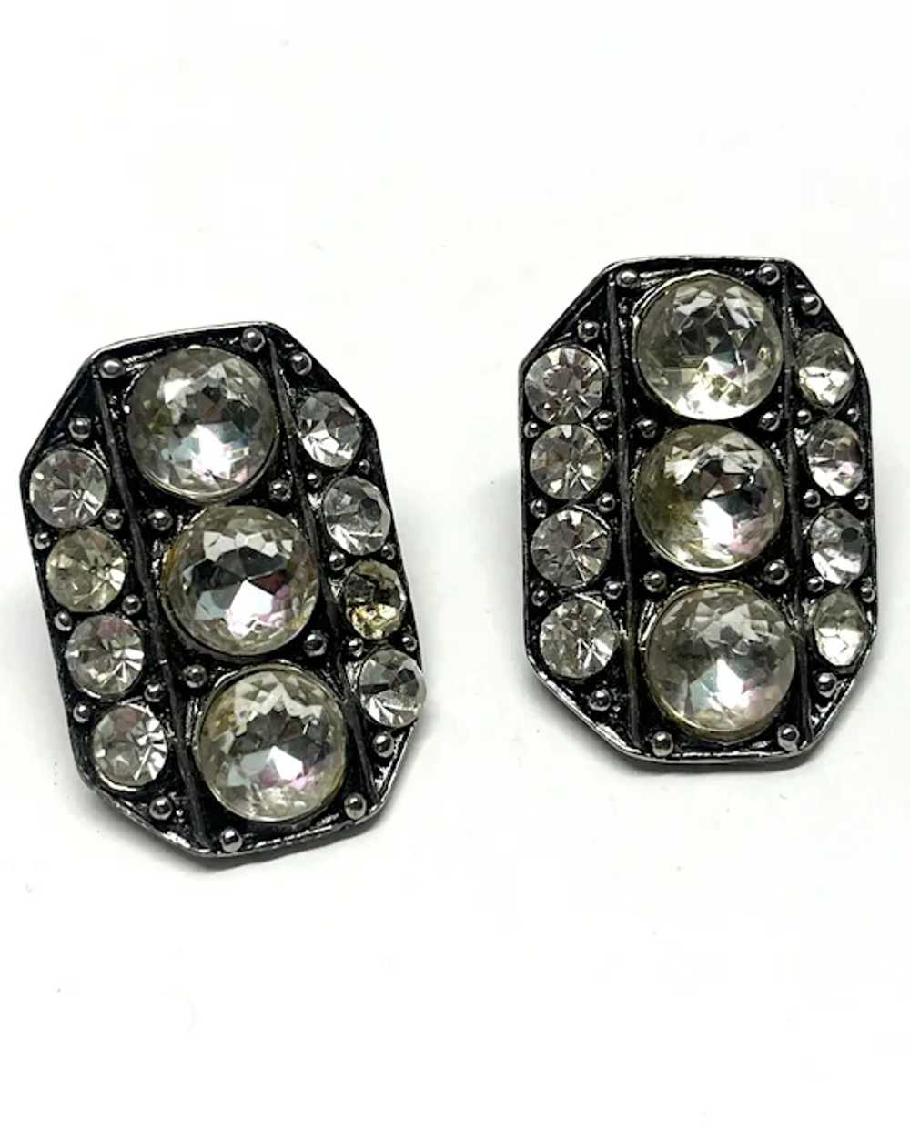 Vintage Rhinestone Silver Earrings - image 2
