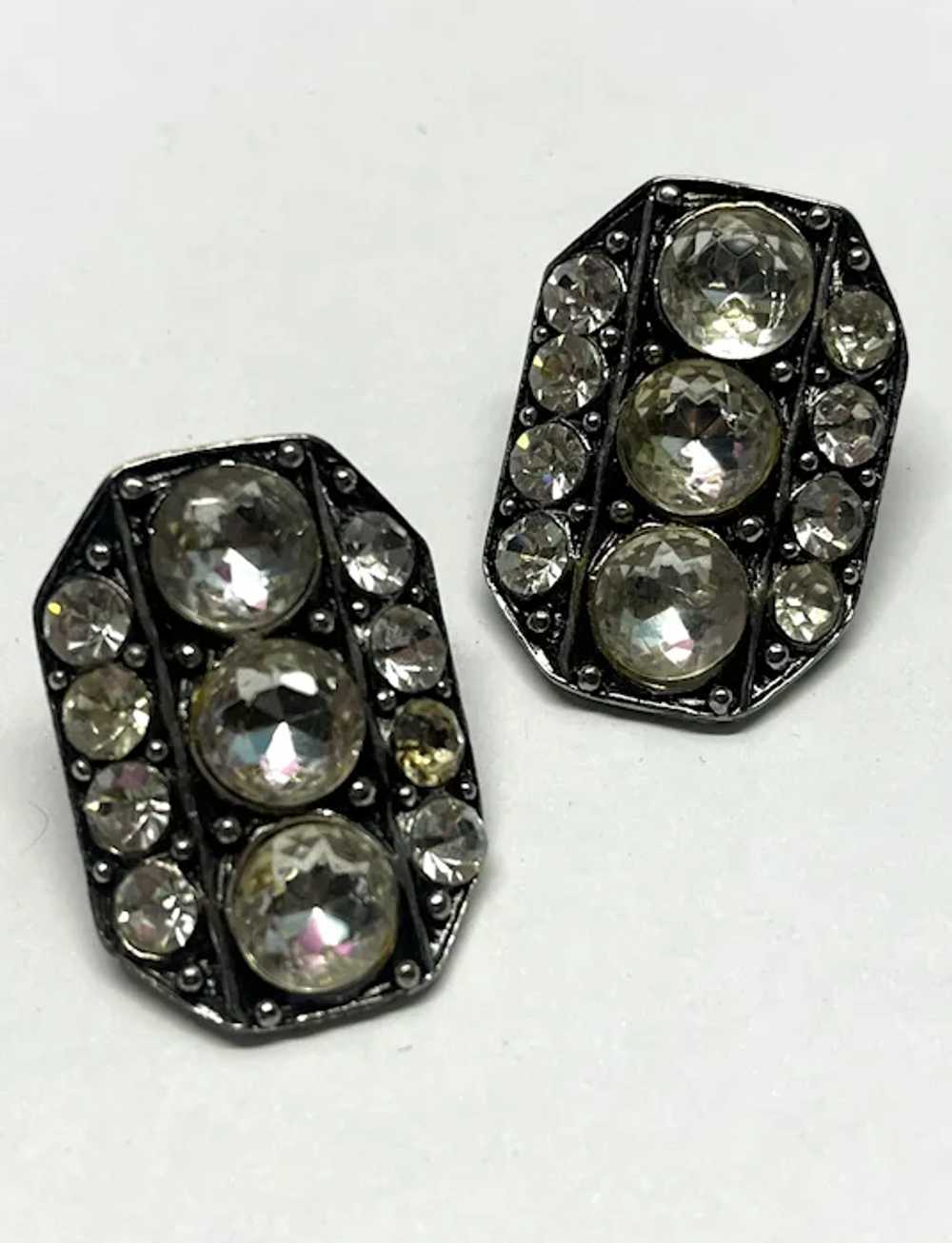 Vintage Rhinestone Silver Earrings - image 3