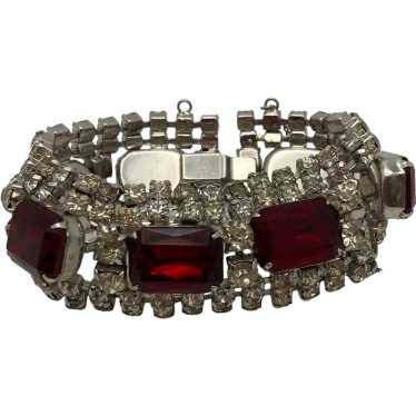 Vintage Ruby Red and Diamanté Rhinestone Bracelet