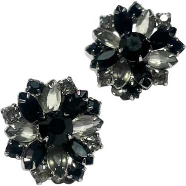 Vintage Black Glass Flower Earrings - image 1