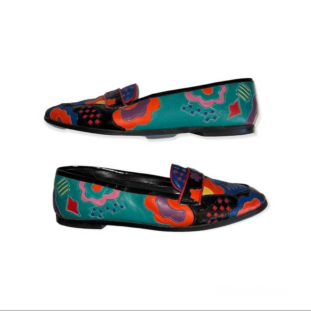 VTG 80s ASTRAX SHOES 7.5 FLATS LOAFERS MULTICOLOR… - image 1