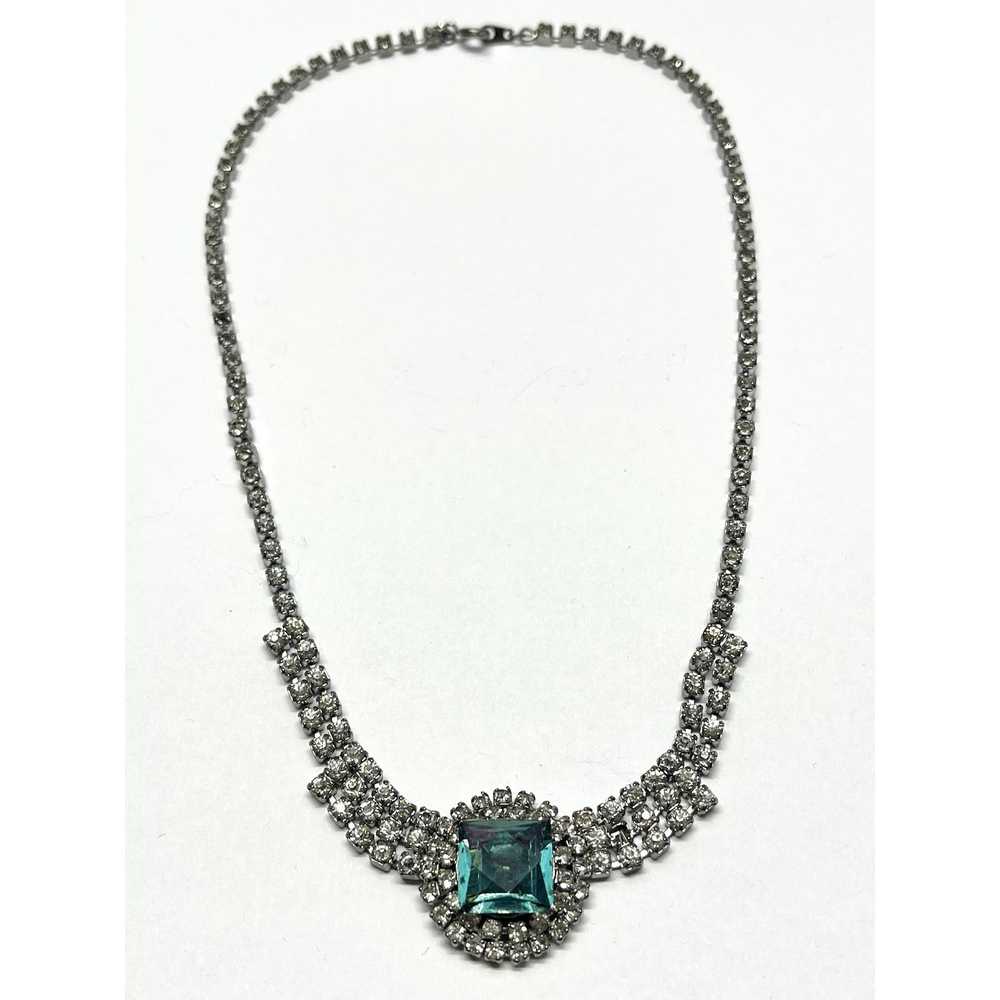 Vintage Vintage Blue Rhinestone Chain Necklace - image 1