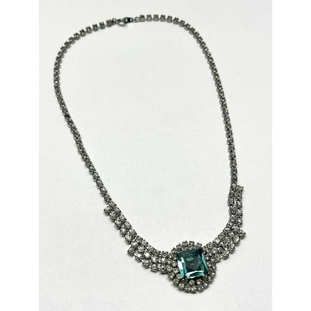 Vintage Vintage Blue Rhinestone Chain Necklace - image 3