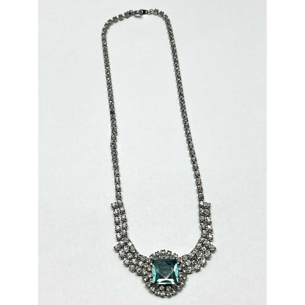 Vintage Vintage Blue Rhinestone Chain Necklace - image 5