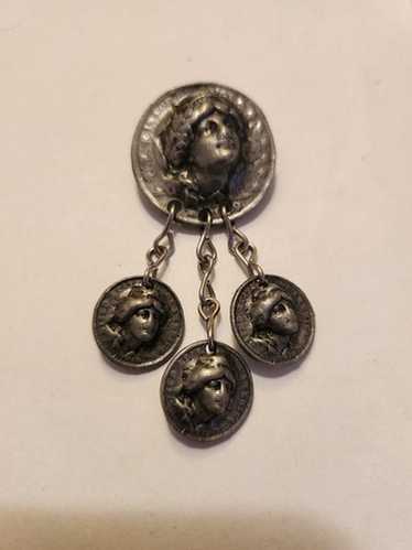 Antique silver coin pin - Gem