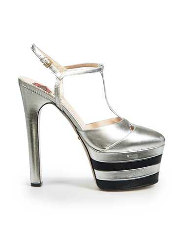 Gucci Silver Leather Angel Platform T-Strap Heels