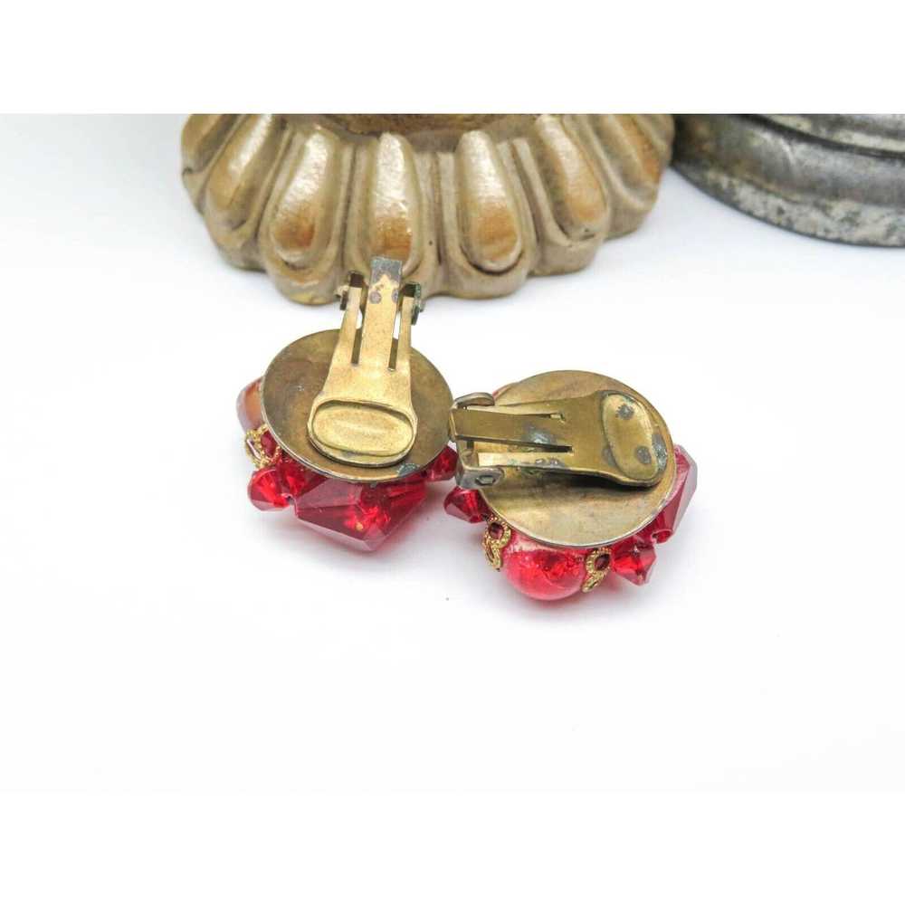 Vintage Vintage Red Lucite Gold Bead Cluster Clip… - image 2