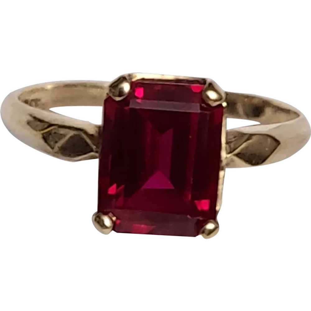 10K Gold Emerald Cut Ruby Ring 1.15CT Size 6.75 - image 1