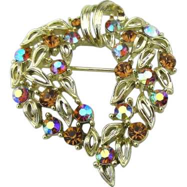 Vintage LISNER Rhinestone Wreath Pin AB Crystals - image 1