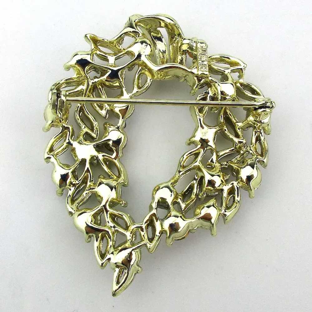 Vintage LISNER Rhinestone Wreath Pin AB Crystals - image 3