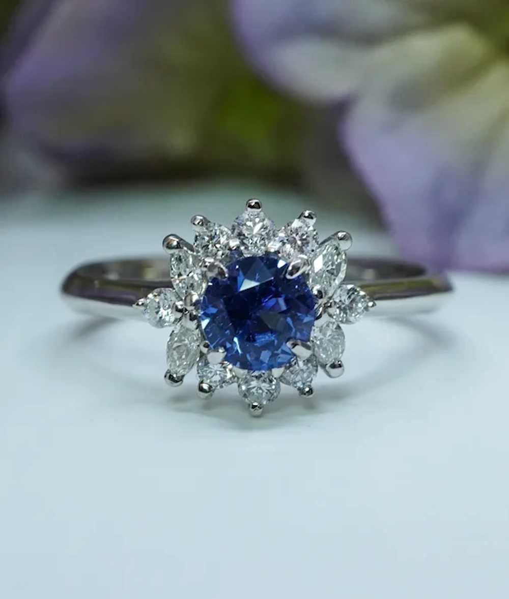 Vintage Sapphire Marquise Round Diamond Platinum … - image 2