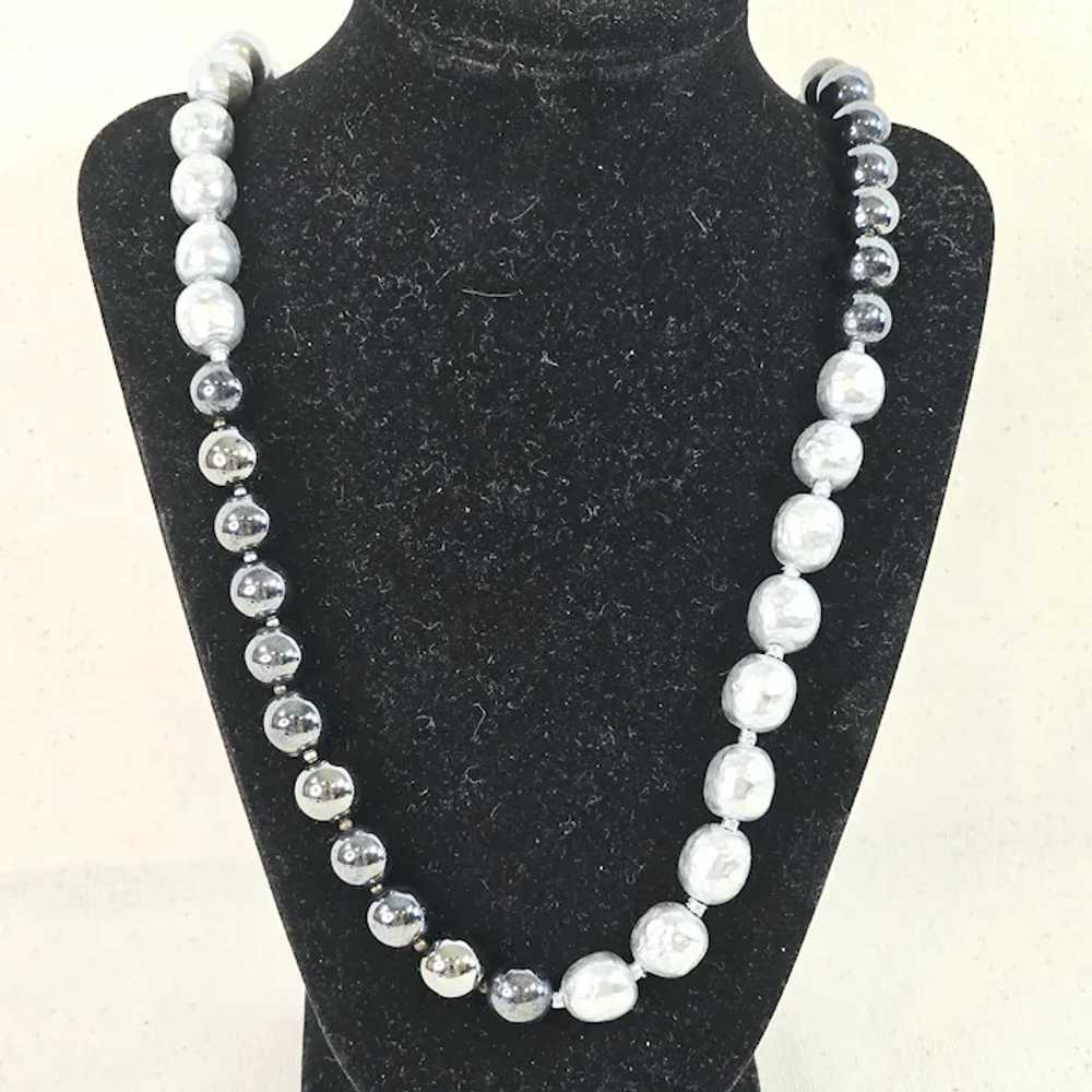 Vintage Long MIRIAM HASKELL Faux Pearl & Hematite… - image 2