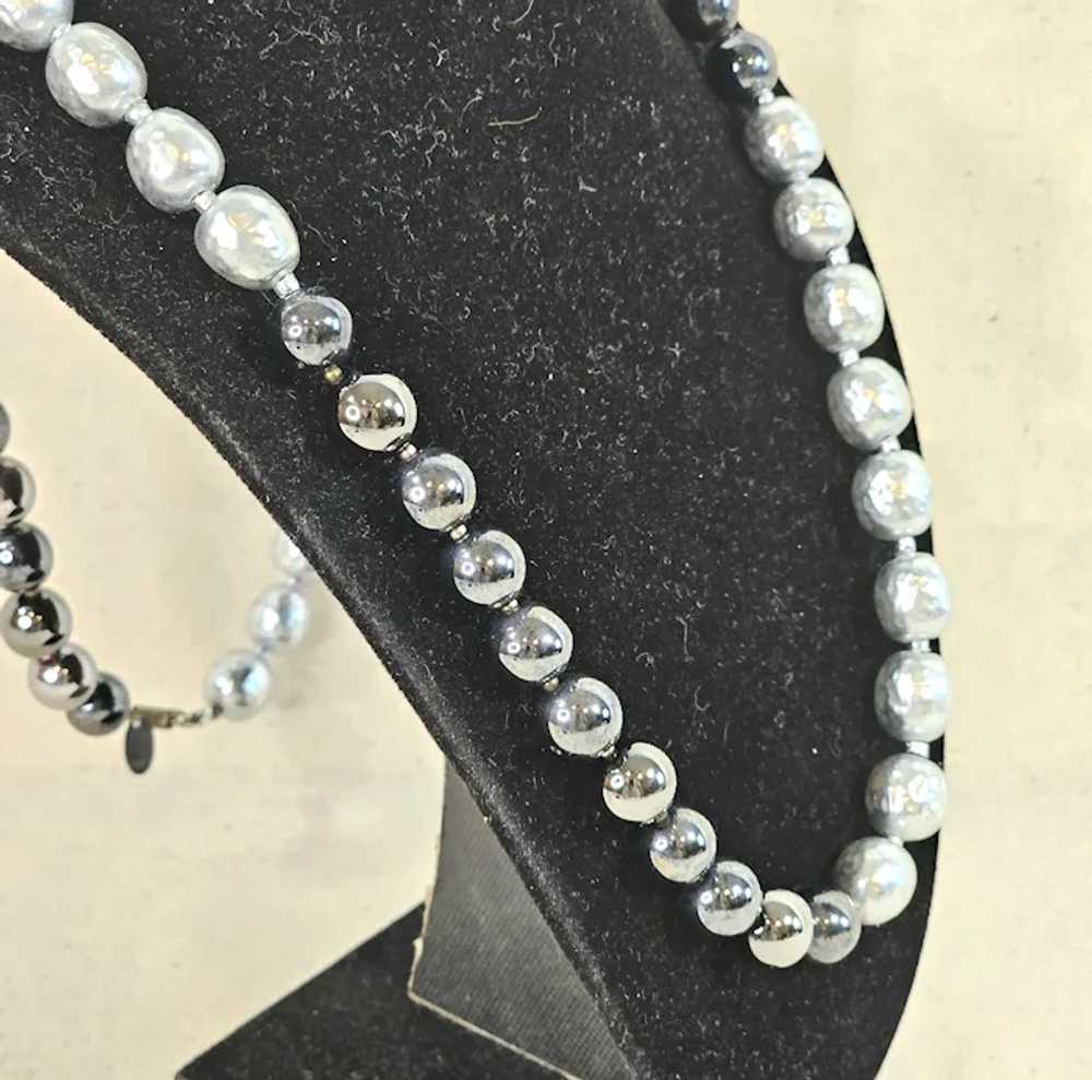 Vintage Long MIRIAM HASKELL Faux Pearl & Hematite… - image 3