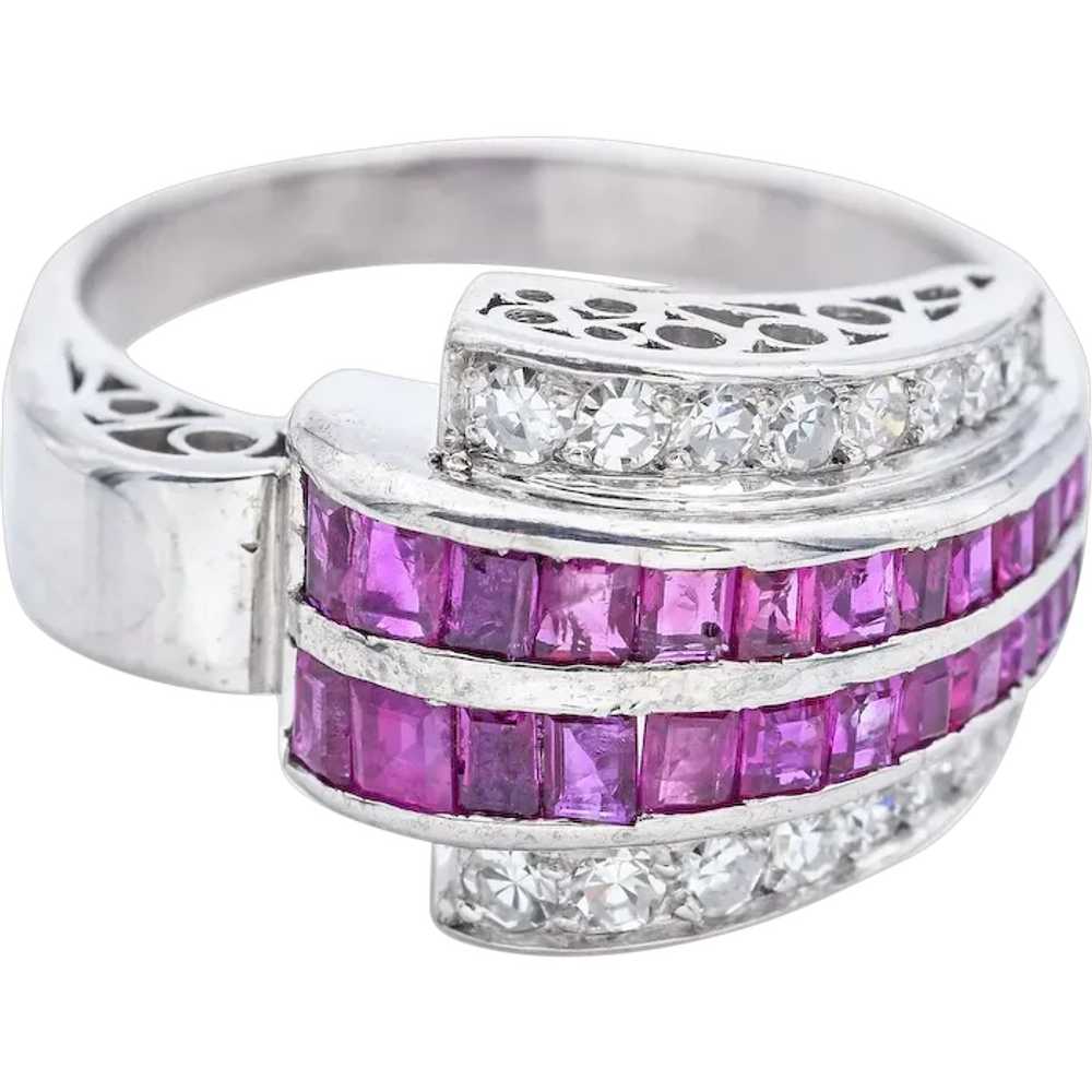 Estate 12K White Gold Ruby & 0.48 TCW Diamond Ban… - image 1