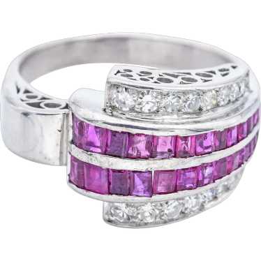 Estate 12K White Gold Ruby & 0.48 TCW Diamond Ban… - image 1