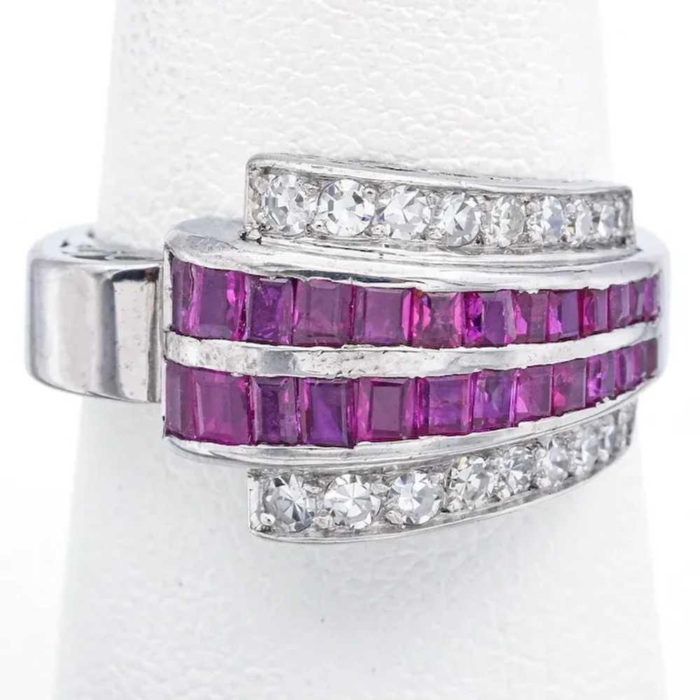 Estate 12K White Gold Ruby & 0.48 TCW Diamond Ban… - image 2