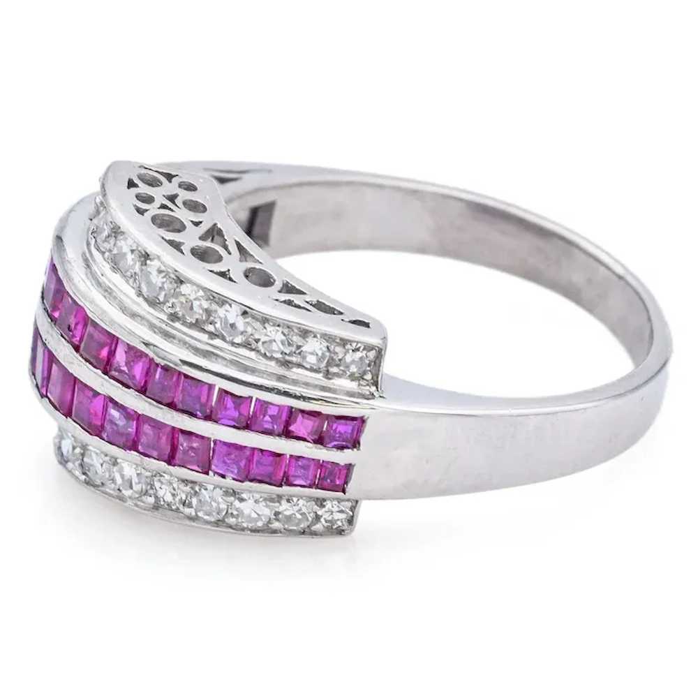 Estate 12K White Gold Ruby & 0.48 TCW Diamond Ban… - image 4