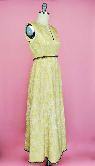 1960s Vintage Golden Yellow Jacquard Formal Gown w