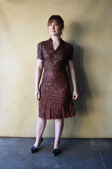 1940s Ceil Chapman dress . vintage 40s sequin dres