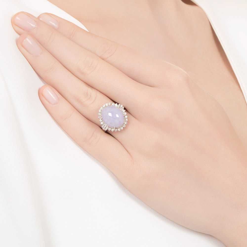 8.83 Carat Oval Lavender Jade and Diamond Halo Ri… - image 4