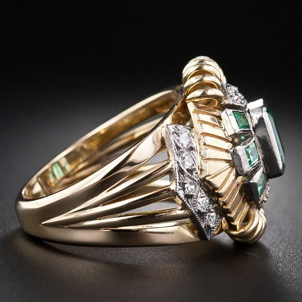 Mid-Century Emerald and Diamond Cocktail Ring - image 3