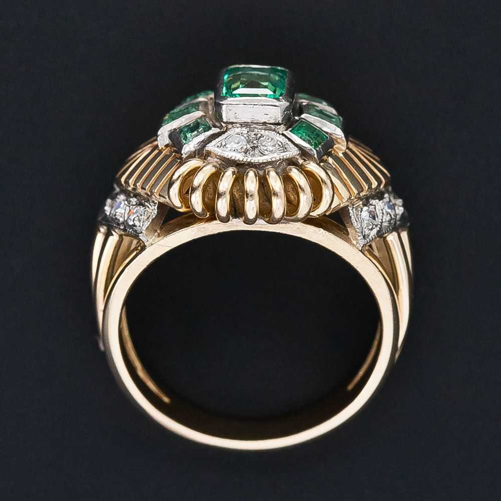 Mid-Century Emerald and Diamond Cocktail Ring - image 4