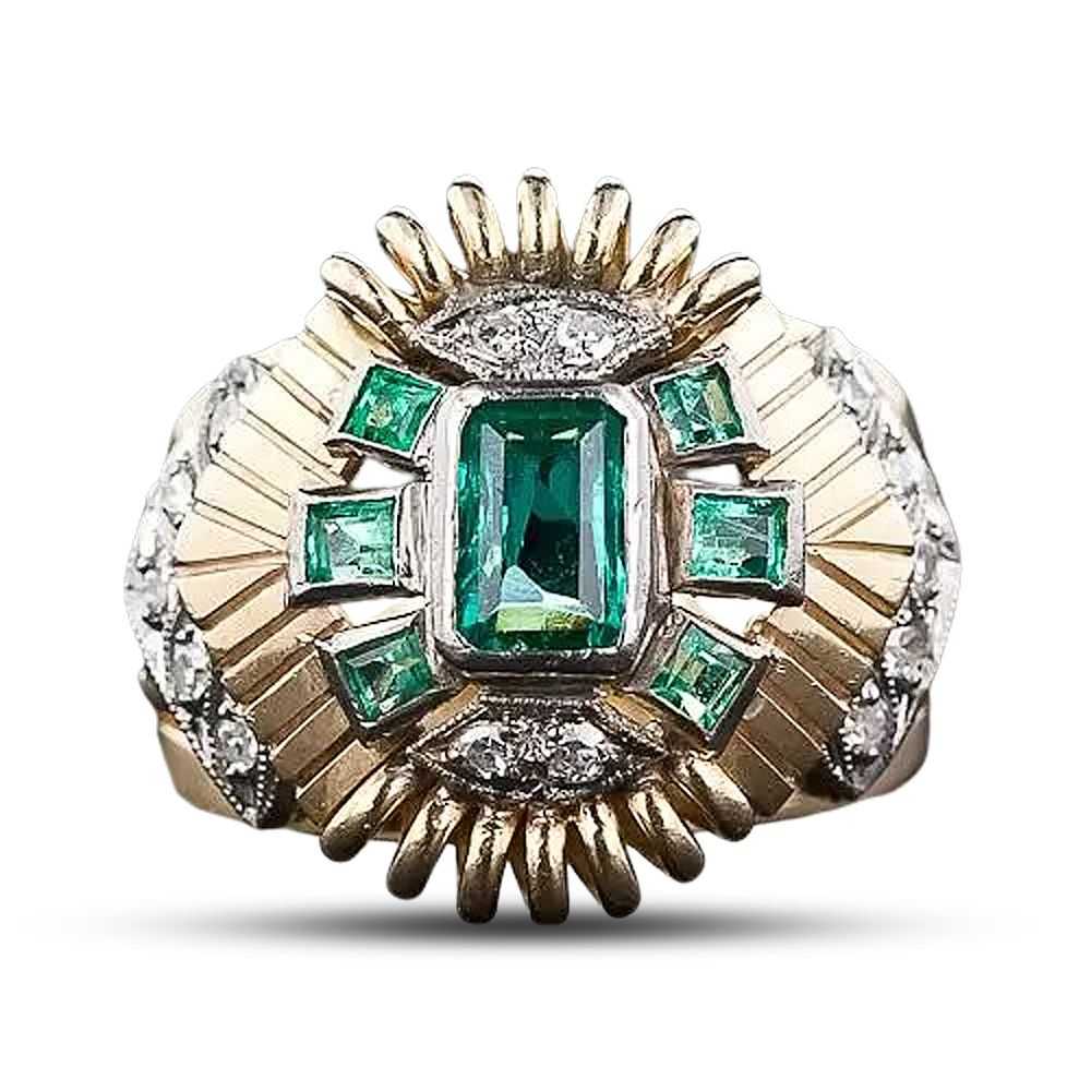 Mid-Century Emerald and Diamond Cocktail Ring - image 5