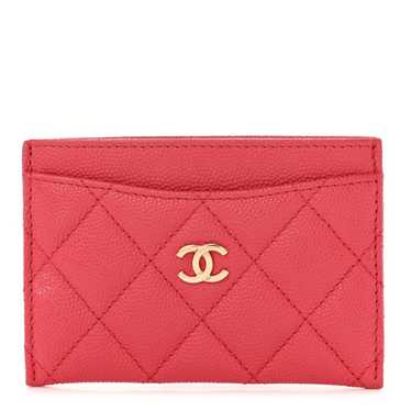 CHANEL Caviar Quilted Card Holder Dark Pink - image 1