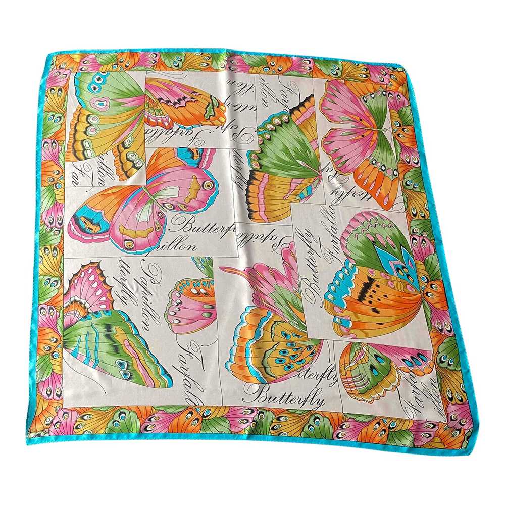 Silk scarf - Silk Scarf Butterfly print Rolled he… - image 1