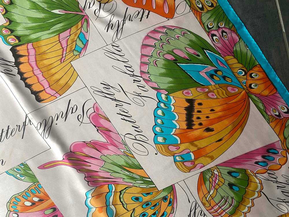 Silk scarf - Silk Scarf Butterfly print Rolled he… - image 2