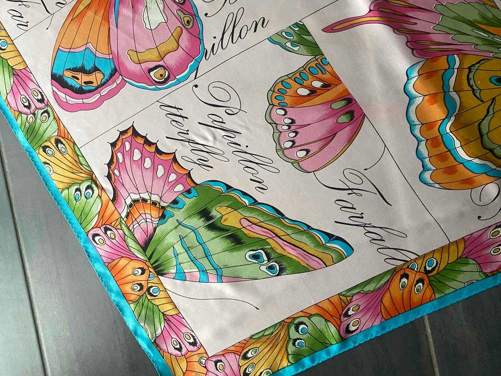 Silk scarf - Silk Scarf Butterfly print Rolled he… - image 3