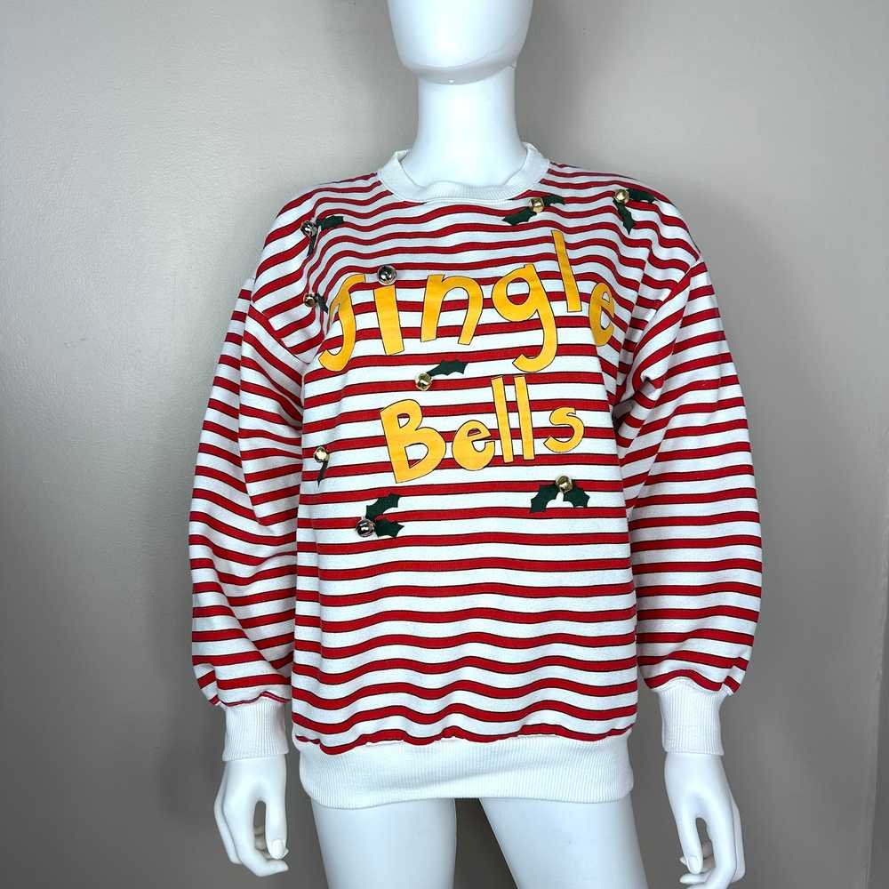 1980s Jingle Bells Striped Sweatshirt, Marcy ‘n M… - image 1