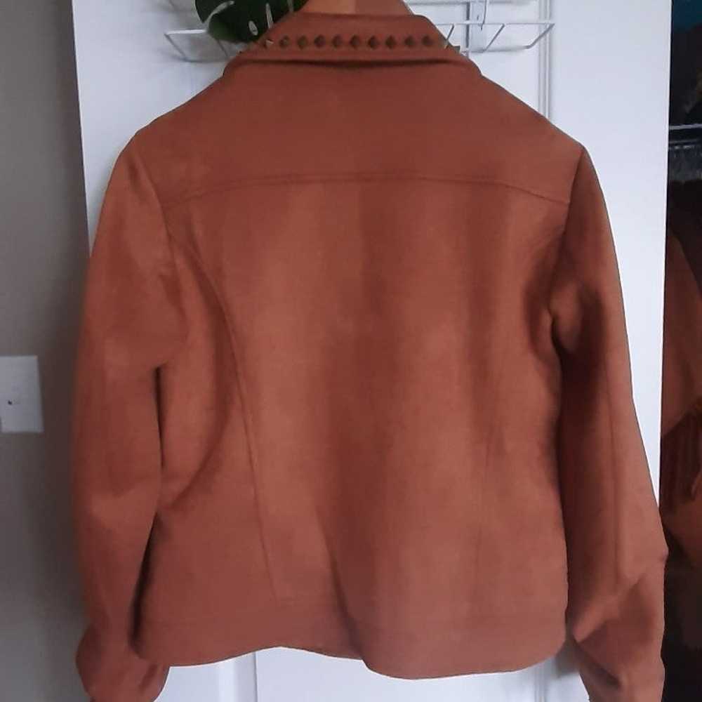 Caramel faux suede embroidered moto jacket - image 2