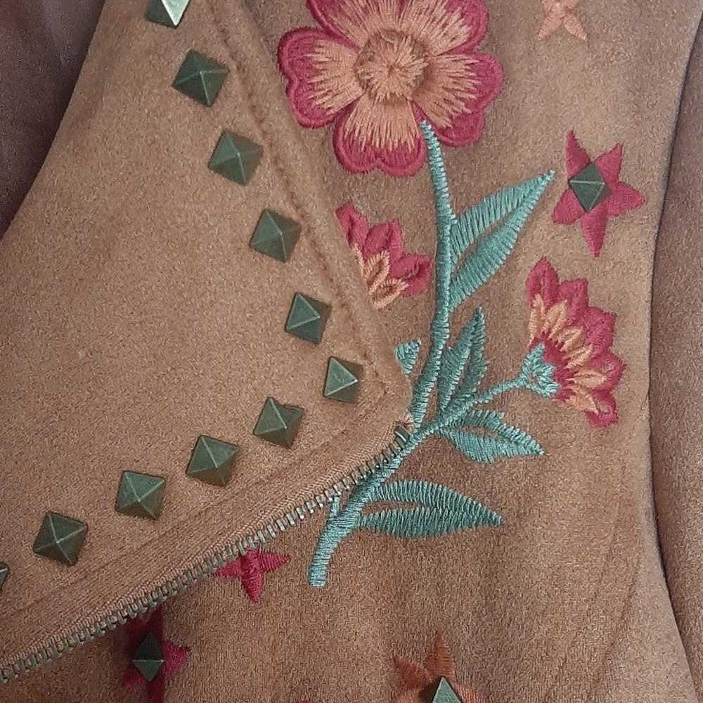 Caramel faux suede embroidered moto jacket - image 3