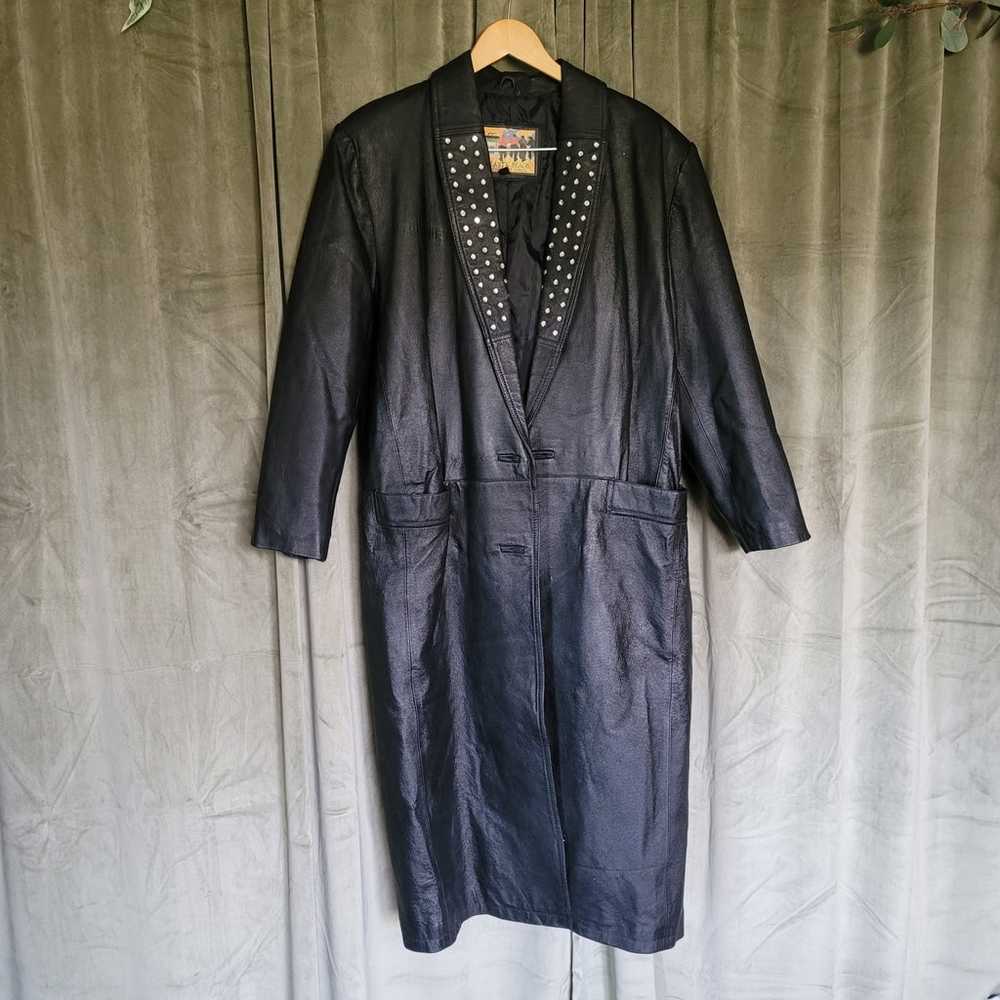 70s Black Leather Trench Coat - image 1