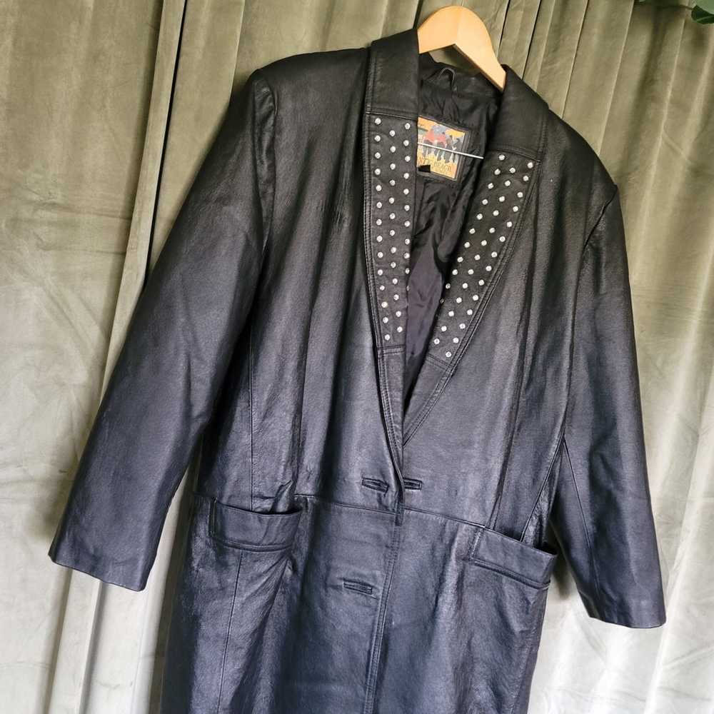 70s Black Leather Trench Coat - image 2