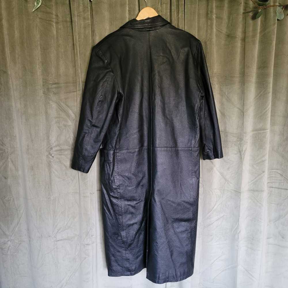70s Black Leather Trench Coat - image 5